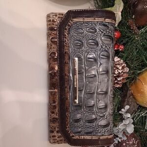 Brahmin Gray and Brown Croc Embossed Wale